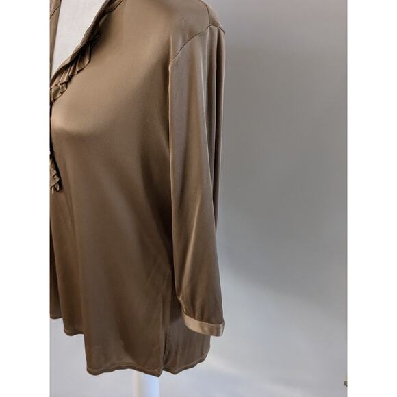 CITY UNLTD Toffee Gold Ruffle V-neck Long Sleeve Blouse SZ XL - Picture 5 of 13